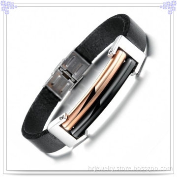 Stainless Steel Jewelry Men's Fashion Leather Bracelet (HR6082)